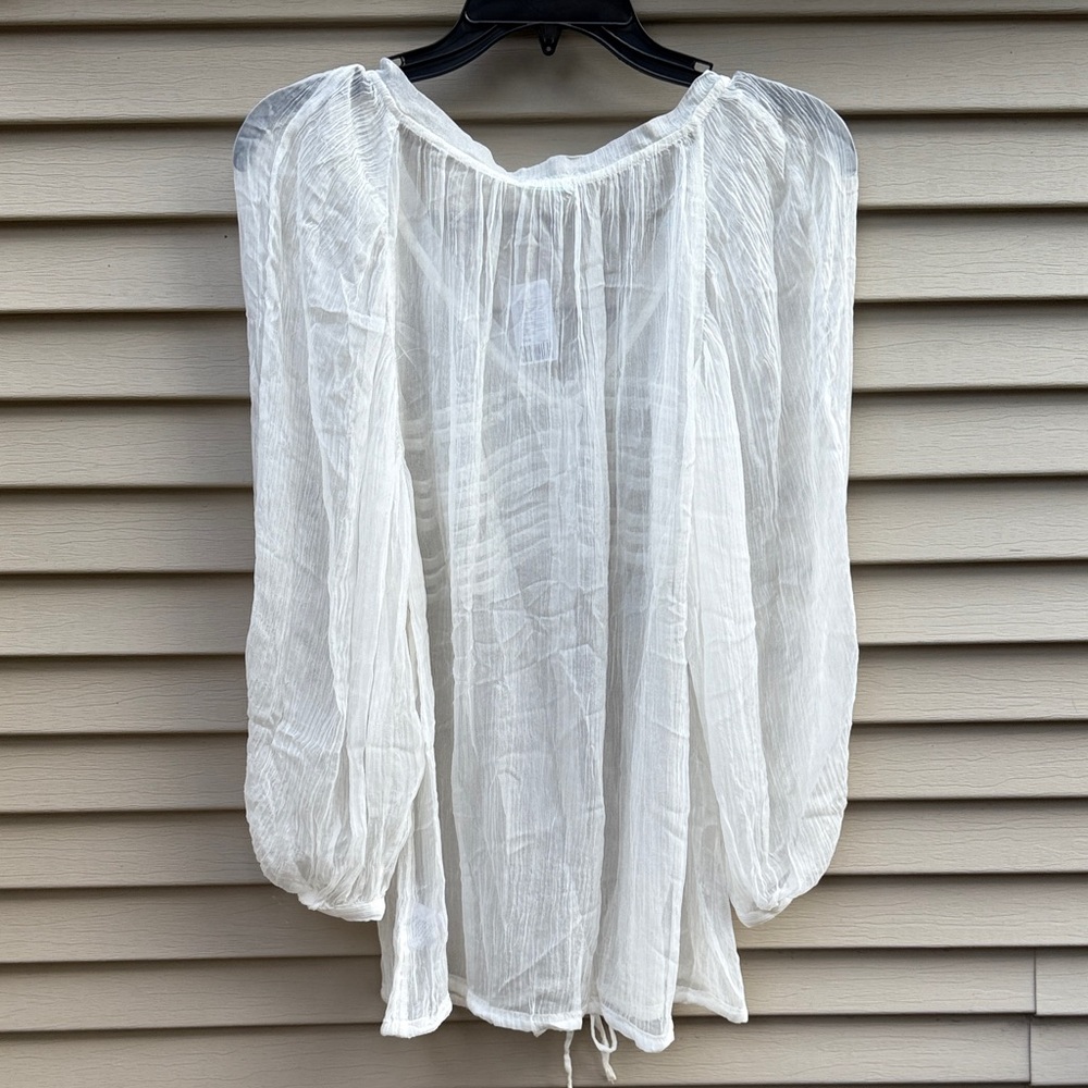 NWT Kimchi Blue from Urban Outfitters White Sheer Button Down Blouse Size Large - Picture 7 of 8